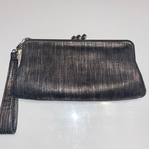 HOBO Daring Black Metallic Leather Wristlet